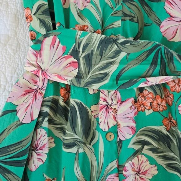 Zara Women's Midi Tropical Dress Size XS Green Button Down Belt Pockets Vacation - Picture 4 of 14